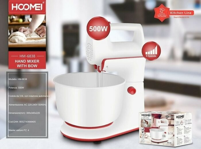 Μίξερ με Πλαστικό Κάδο 3.8lt Λευκό 500W Hoomei HM-6838