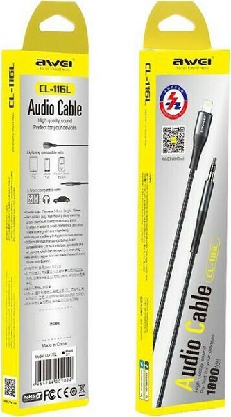 Awei CL-116L 3.5mm to Lightning Cable Μαύρο 1m (AW-CL-116L)