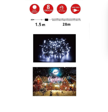 400 Χριστουγεννιάτικα Λαμπάκια LED Λευκά 28μ σε Σειρά με Πράσινο Καλώδιο εσωτερικού χώρου Arrango AN57244