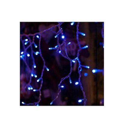 Λαμπάκια 100 LED 3μ x 50εκ Μπλε τύπου Βροχή με Διαφανές Καλώδιο και Προγράμματα Adeleq