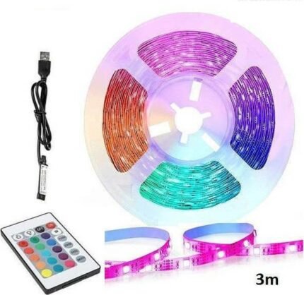 Ταινία LED Τροφοδοσίας USB (5V) RGB Μήκους 3m με Τηλεχειριστήριο SMD5050 Andowl Q-DT30