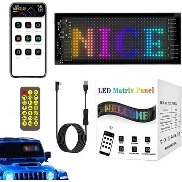 Εύκαμπτη Οθόνη Πάνελ Πινακίδα Led Bluetooth Προσαρμοσμένο Κείμενο Κινούμενη Εικόνα Μέσω App Αυτοκίνητο 10×37εκ
