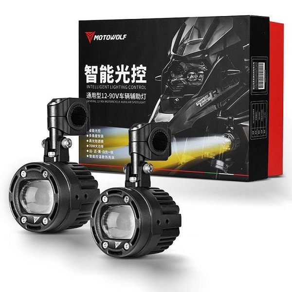 Motowolf Προβολάκια Μοτοσυκλέτας Led 70w 6000k-3000k Mdl5006 Διακόπτη Μαύρο